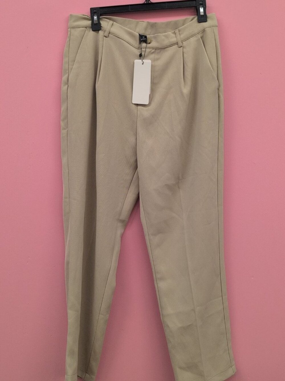 DAZY High Waisted Pleated Wide Leg Women's Dress Pants Large Beige